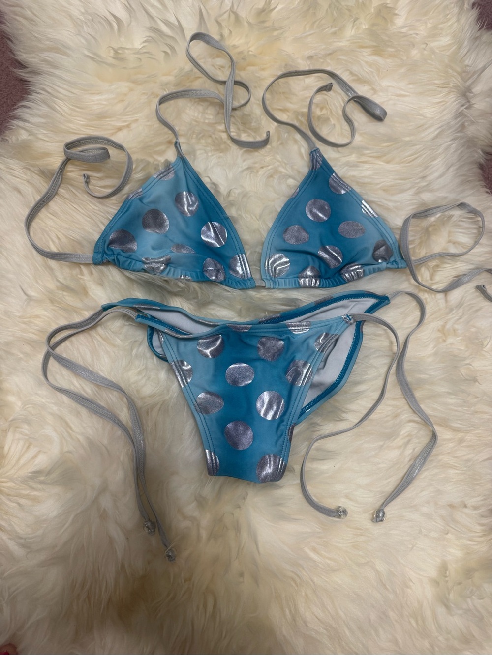 New small teal polka dot bikini festival rave raver dance y2k boho low rise